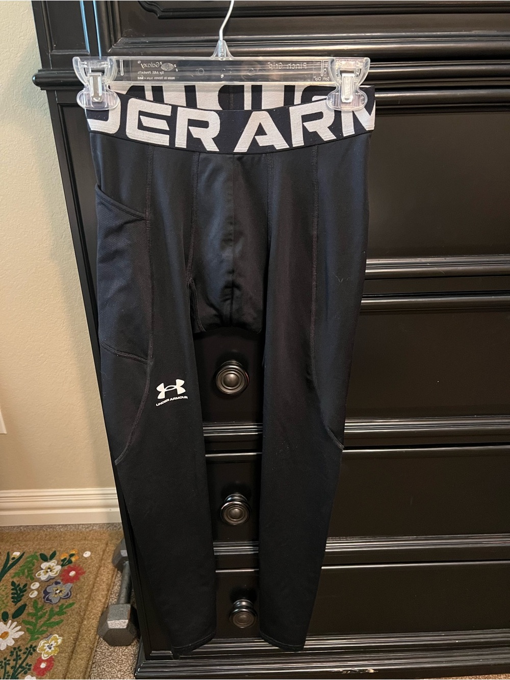 Under Armour Black Athletic Compression Leggings with Logo Waistband